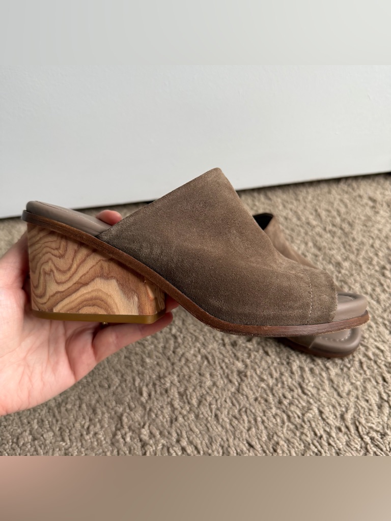 Vince Brown Suede Open-Toe Wood Block Heel Mules